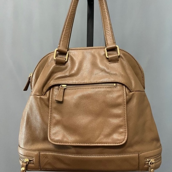 Talbots Taupe Leather Double Handled Casual Satchel Bag Purse, Size Large - Picture 1 of 10